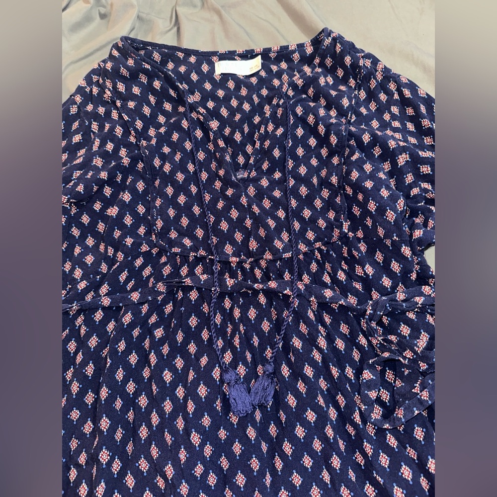 Boho Navy Patterned Long Sleeve Dress - Picture 4 of 5